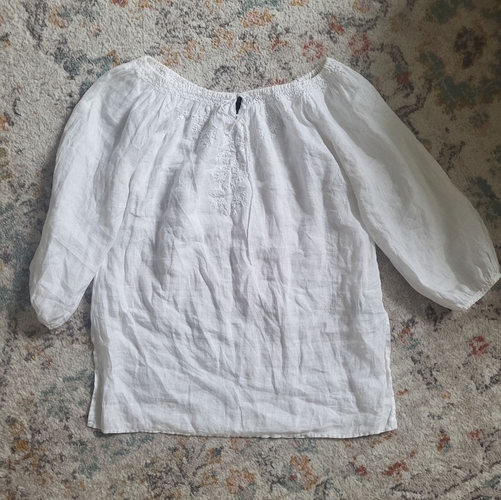 Vintage Lauren Ralph Lauren White Floral Embroidered Top